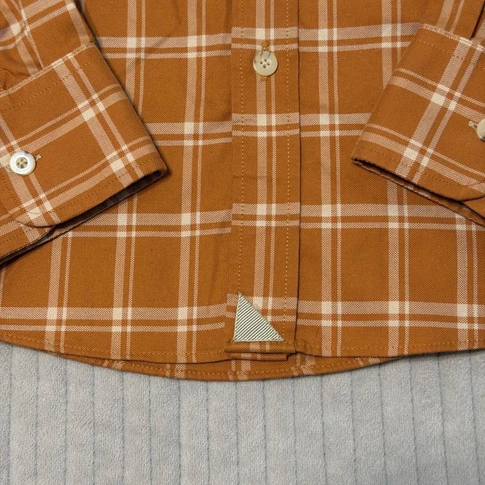 UNTUCKit Mens Large Slim Fit Wrinkle Free Plaid Button Down Shirt Blue Orange